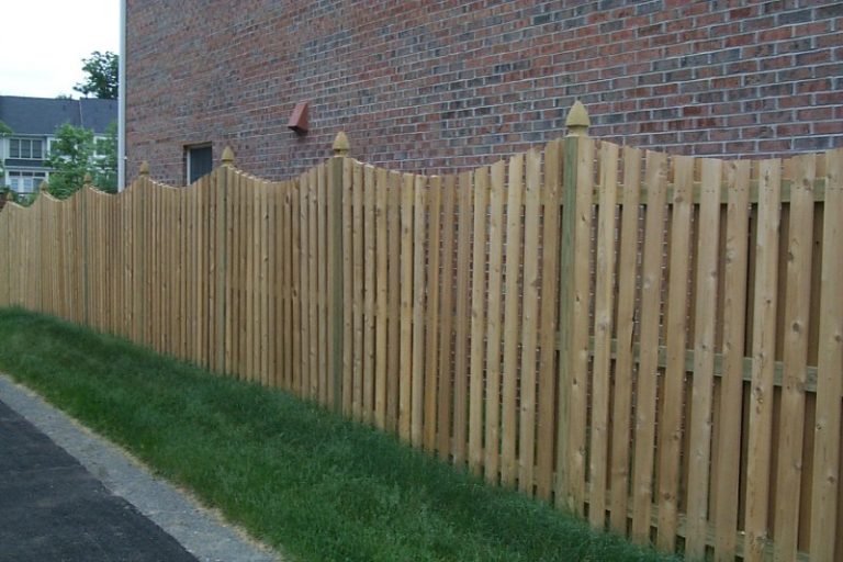 6 foot high picket fence with French Gothic posts and a scallop (dip ...